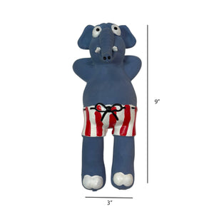 Blue Rubber Elephant Dog Toy In Swim Trunks