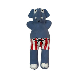 Blue Rubber Elephant Dog Toy In Swim Trunks