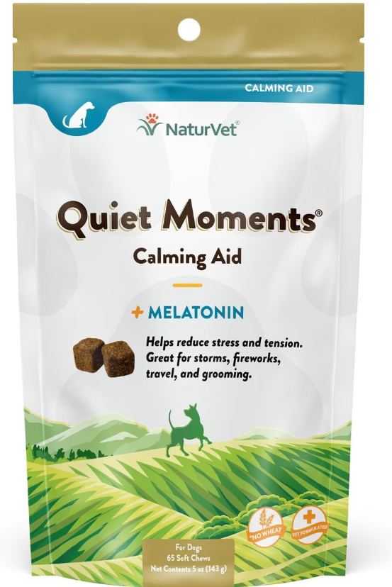 NaturVet Quiet Moments Plus Melatonin Soft Chews Calming Supplement for Dogs