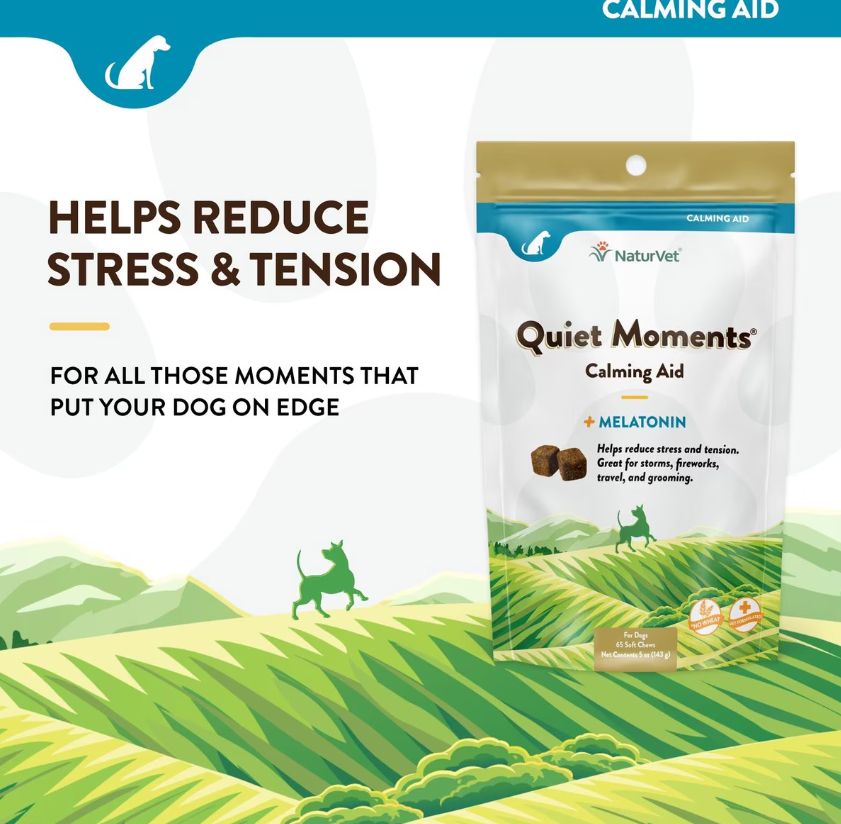 NaturVet Quiet Moments Plus Melatonin Soft Chews Calming Supplement for Dogs