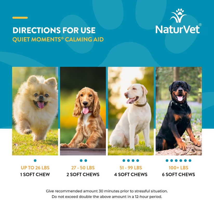 NaturVet Quiet Moments Plus Melatonin Soft Chews Calming Supplement for Dogs