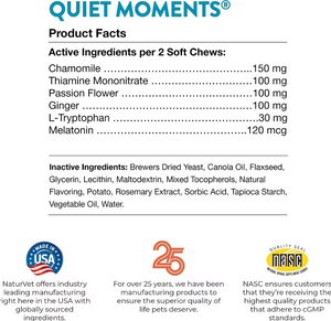 NaturVet Quiet Moments Plus Melatonin Soft Chews Calming Supplement for Dogs